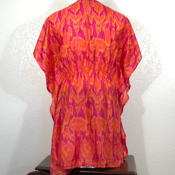 Cozi by Jennifer Hawkins 100% silk pink/orange swim cover-up sz. L - Picture 2 of 6